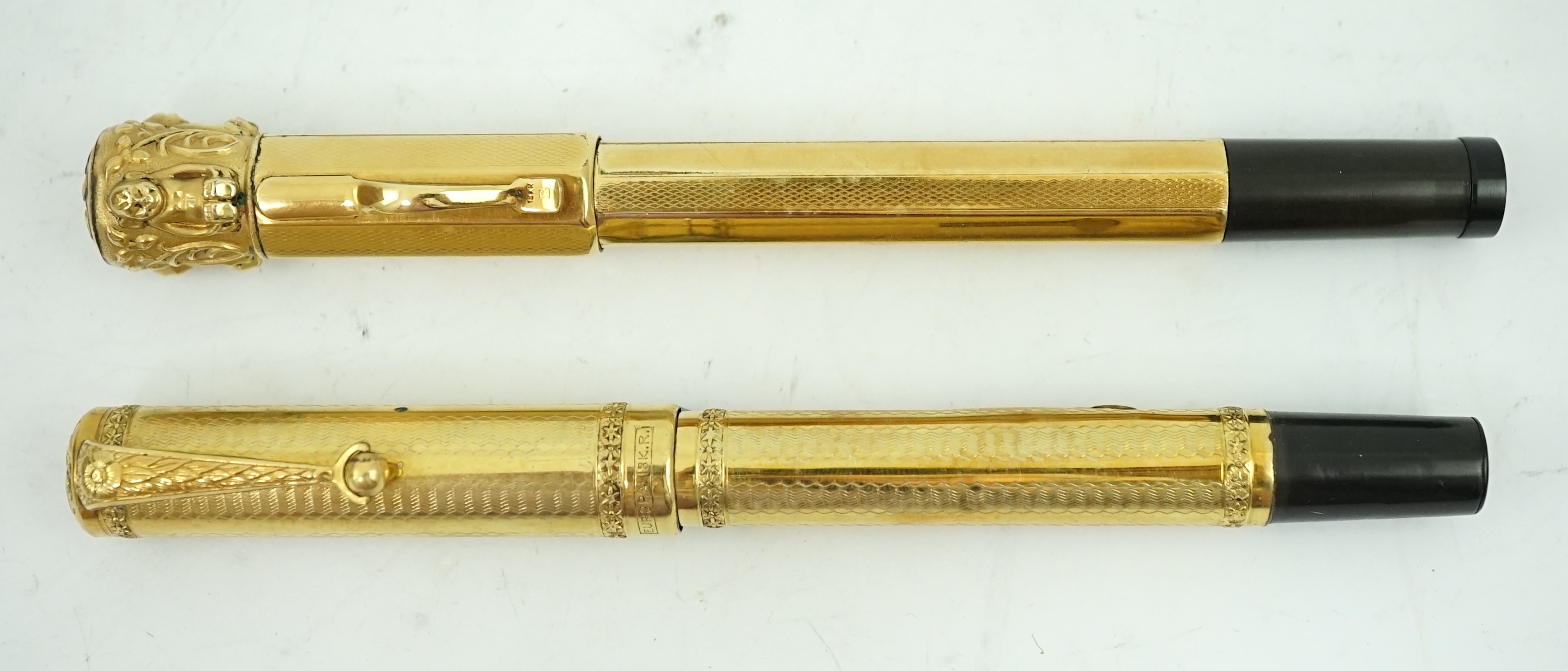 Two Italian overlay fountain pens